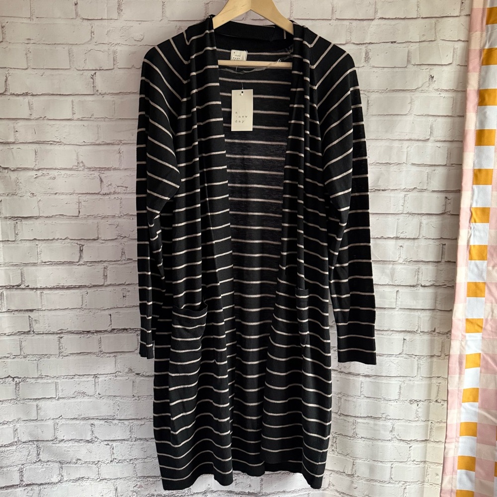 a new day Black and White Striped Cardigan